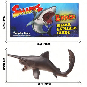 8 Pack Shark Toys With Educational Booklet, Soft Plastic Realistic Shark Figure Set For Kid, Ocean Sea Animal Party Favor, Pool Bath Tub Toy For Toddler Child Boy Girl, Birthday Gift Room Decoration