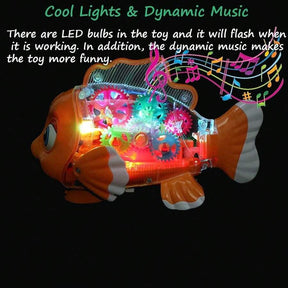 Transparent Electric Gear Gold Fish Toddler Toys With Music & Lights, Baby Toddler Kids Birthday Gifts Gear Goldfish Car Toy Electronic Land Swimming Fish Toy Goldfish Toy Universal Wheel Car Toy With Lights And Music-Eyes, Arms & Tail Can Move