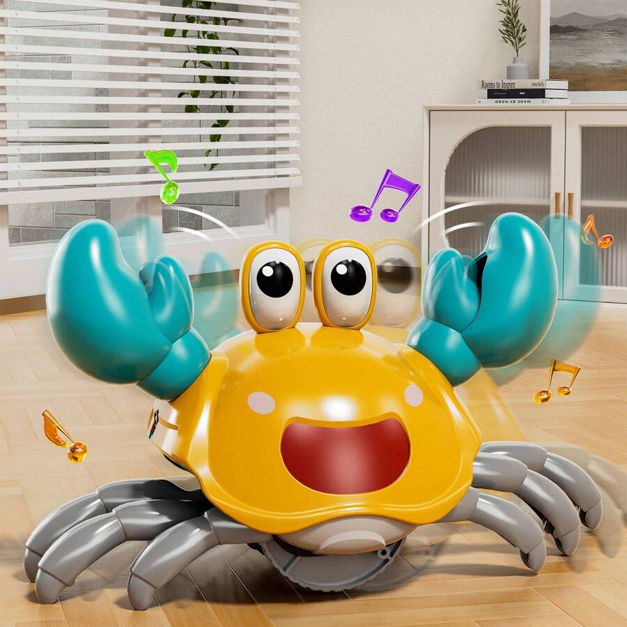 Dancing Moving Crawling Crab Toy Musical,Interactive Walking Dancing Toy With Music Light Automatically Avoid Obstacles,Fun Moving Toy For Babies And Kids Crawling Crab Baby Toy Automatically Avoid Obstacles,Sensory Walking Crab Toy For Birthday Gifts