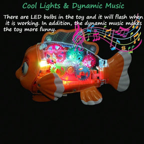 Transparent Electric Gear Gold Fish Toddler Toys With Music & Lights, Baby Toddler Kids Birthday Gifts Gear Goldfish Car Toy Electronic Land Swimming Fish Toy Goldfish Toy Universal Wheel Car Toy With Lights And Music-Eyes, Arms & Tail Can Move