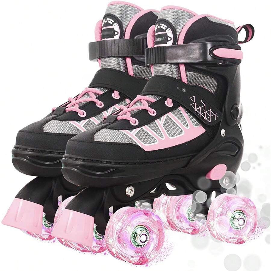 Roller Skates For Kids Boys Girls, Adjustable Quad Skates With Light Up Wheels For Toddler Little Kids Ages 6-12, Beginners Outdoor Sports