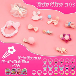 Kids Jewelry Toys For Girls Ages 3 4 5 6 7 8 9 10, Toddler Dress Up Play Jewelry Set, Princess Jewelry With Hair Clips & Hair Ties, Christmas Birthday Gifts For Girls 3-12 Years Old
