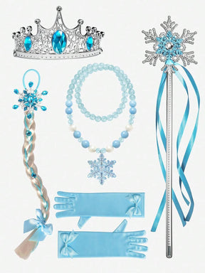 Halloween Costumes For Girls, Light Up Princess Dress With Blue Cape, Kids Party Dress, Syncs With Music, App Remote Control, With Crown, Wand, Wig, Gloves, Necklace For Halloween Cosplay Costume (Battery Not Included)