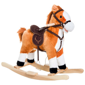 Kids Plush Toy Rocking Horse Ride on with Realistic Sounds -  Brown