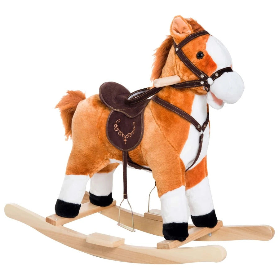 Kids Plush Toy Rocking Horse Ride on with Realistic Sounds -  Brown