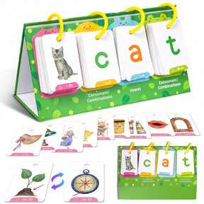 Word Flip Charts Double-Sided Desktop Chart Card Set - Interactive Spelling Game, Word Building Cards, Educational Spelling Toy, Literacy Learning Card, Classroom Educational Toys For Kids