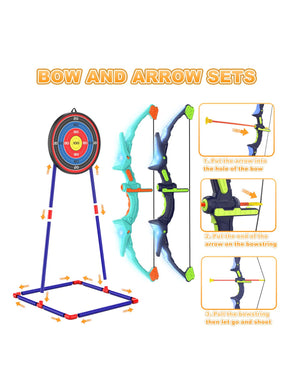 2 Pack Kids Bow And Arrow Set With LED Flash Lights, 14 Suction Cup Arrows And Fluorescence Standing Target-Perfect Indoor And Outdoor Archery Set Toy Gift For Boys And Girls Ages 4-12