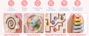 Montessori Wooden Busy Board For Toddlers - Wall Mounted Activity Center With Gears, Locks, Mazes & Sensory Toys Educational Learning Toy Gift For Boys & Girls