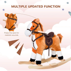 Kids Plush Toy Rocking Horse Ride on with Realistic Sounds -  Brown