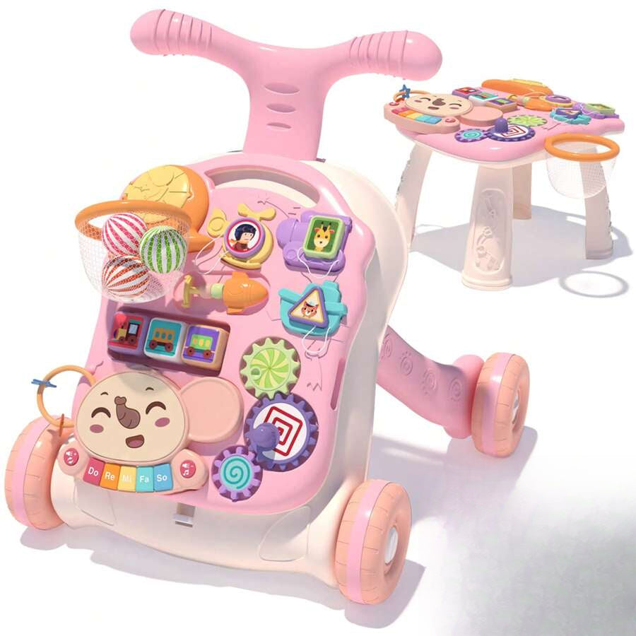 3 In 1 Baby Walker And Activity Center For Baby Girl,Toddler, Learning To Walk, Sit To Stand, Early Learning Push Toys For Infant 6-12 Months Pink