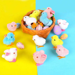 12PCS Wind Up Bunny Chick Toys,Jumping Chicken And Wind-Up Bunny Clockwork Toys For Easter Egg Hunt Basket Stuffers Party Favors Box Decoration