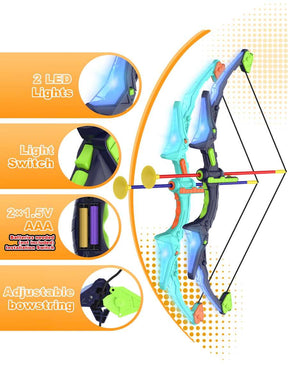 2 Pack Kids Bow And Arrow Set With LED Flash Lights, 14 Suction Cup Arrows And Fluorescence Standing Target-Perfect Indoor And Outdoor Archery Set Toy Gift For Boys And Girls Ages 4-12
