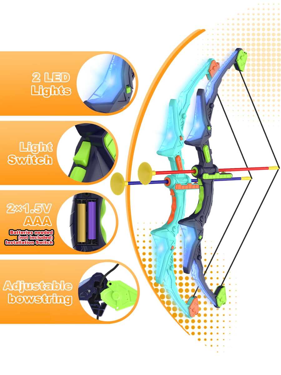 2 Pack Kids Bow And Arrow Set With LED Flash Lights, 14 Suction Cup Arrows And Fluorescence Standing Target-Perfect Indoor And Outdoor Archery Set Toy Gift For Boys And Girls Ages 4-12