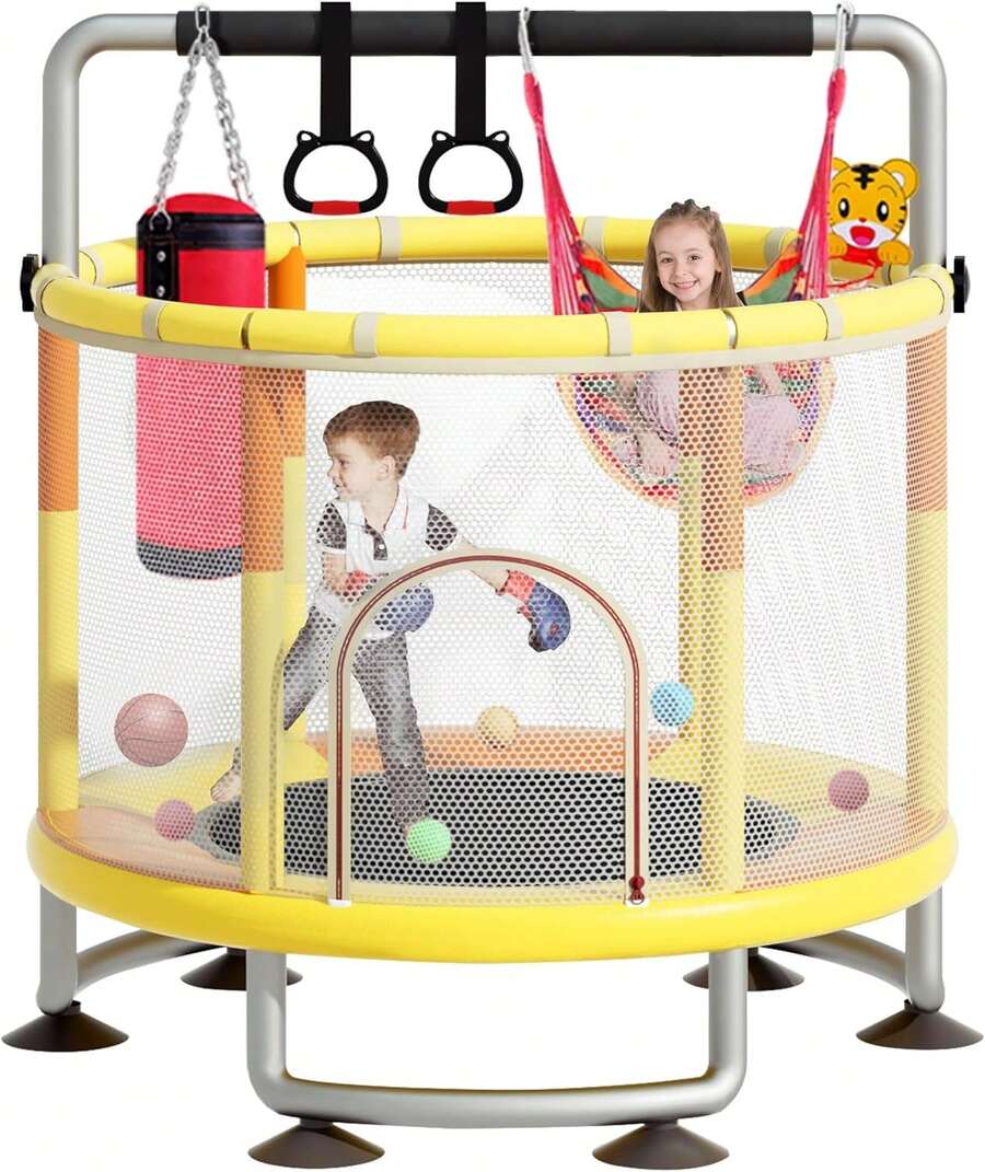 2025 Upgraded Kids Trampoline With Safety Enclosure,Indoor Outdoor Toddler Trampoline,55-Inch Kids Trampoline With Safety Net - Indoor And Outdoor Toddler Trampoline For Children Aged 3-8, With A Gap-Free Safety Design And Reinforced Jumping