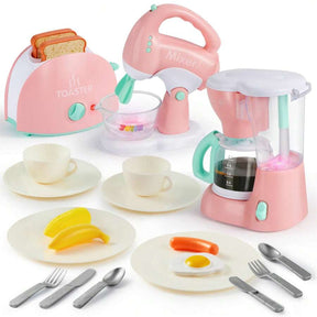 Play Kitchen Toys, Pretend Play Kitchen Appliances Toy Set With Coffee Maker, Mixer, Toaster With Realistic Lights& Sounds, Birthday Gift For Kids Ages 3+, Pink