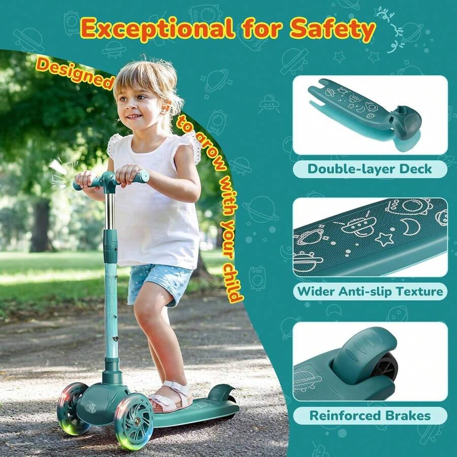 3-10 Year Old Kids Kick Scooter With Brake - Adjustable Height Handlebar, Lightweight Aluminum Frame, Wide Non-Slip Deck