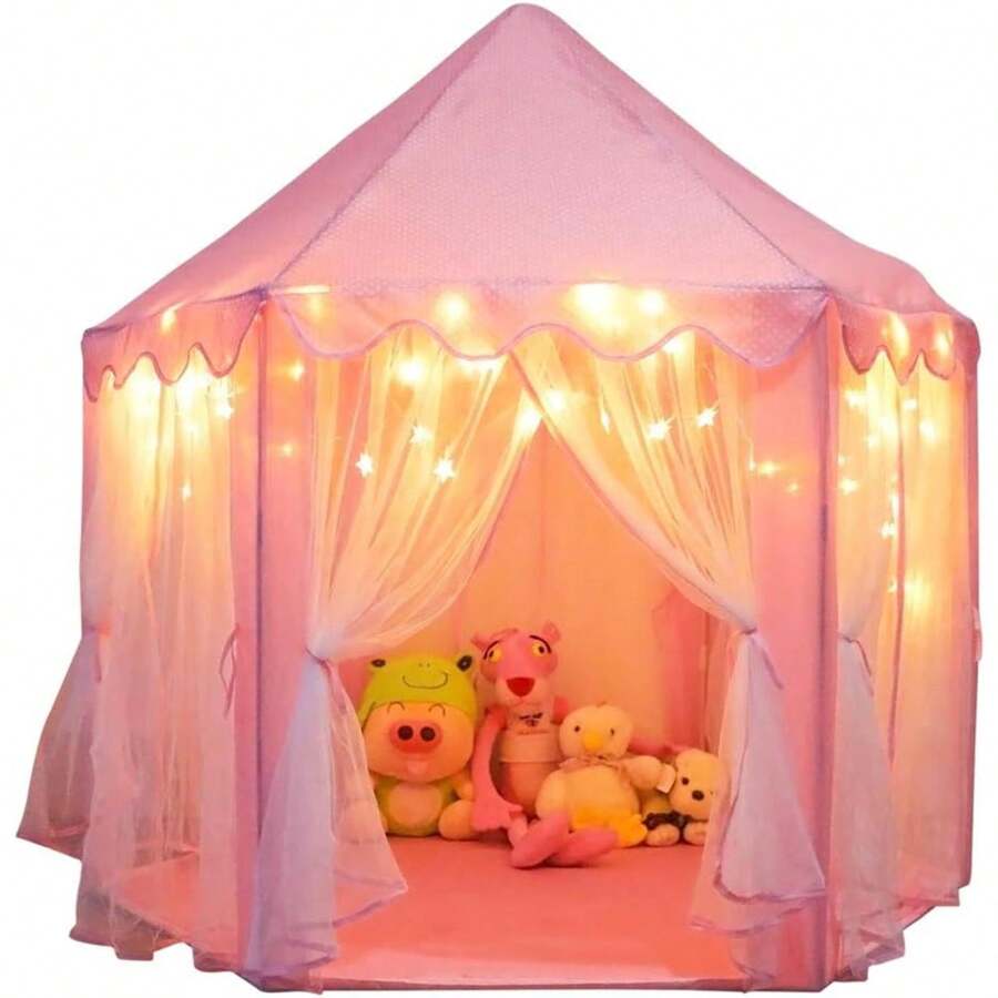 Princess Castle Playhouse Tent Forgirls With LED Star Lights – Indoor & Outdoor Large Play Tent For Imaginative Games – ASTM Certified, 230 Polyester Taffeta. Pink 55"X53"Kids Tent,Tent For Kids,Tent