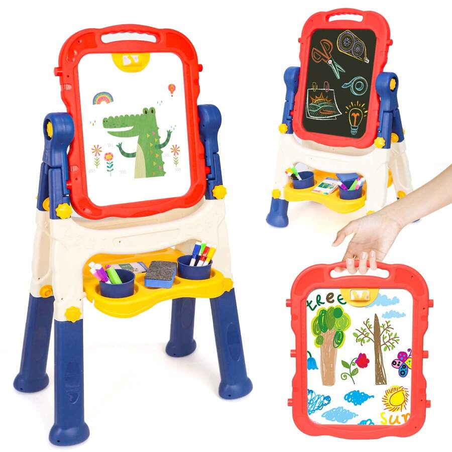 Art Easel For Kids, Adjustable Standing Rotatable Double Sided Easel With Painting Accessories For Toddlers Boys & Girls Age 2/3/4/5, Standing Toddler Art Easel, Ideal Birthday/Christmas/New Year Gifts