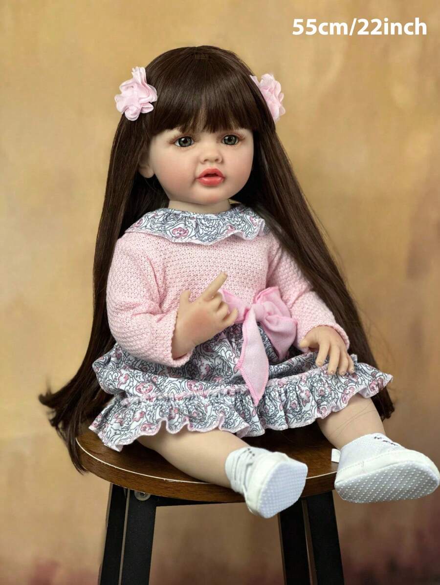 22inch  Baby Doll With Full Body Soft Vinyl 55cm Lifelike Newborn Girl Princess Toddler Art Bebe Birthday Gifts For Girls Bath Toy