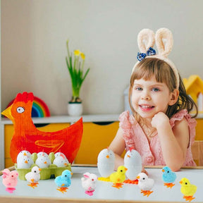 12PCS Wind Up Bunny Chick Toys,Jumping Chicken And Wind-Up Bunny Clockwork Toys For Easter Egg Hunt Basket Stuffers Party Favors Box Decoration