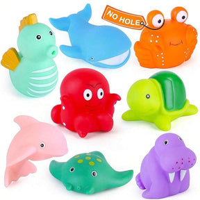 Bath Toy, Mold Free Bathtub Toys for Infants Toddlers, 8PCS No Holes Ocean Sea Animal Baby Bath Toys, Soft Bath Tub Toys