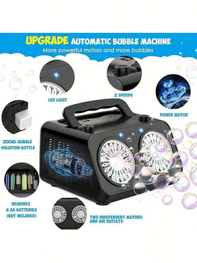 Automatic Bubble Blower Machine - High Capacity Electric Bubble Maker With 2 Fans, 20,000+ Bubbles Per Minute, For Kids & Adults, Dual Power (Battery & Plug-In), Ideal For Parties & Outdoor Play