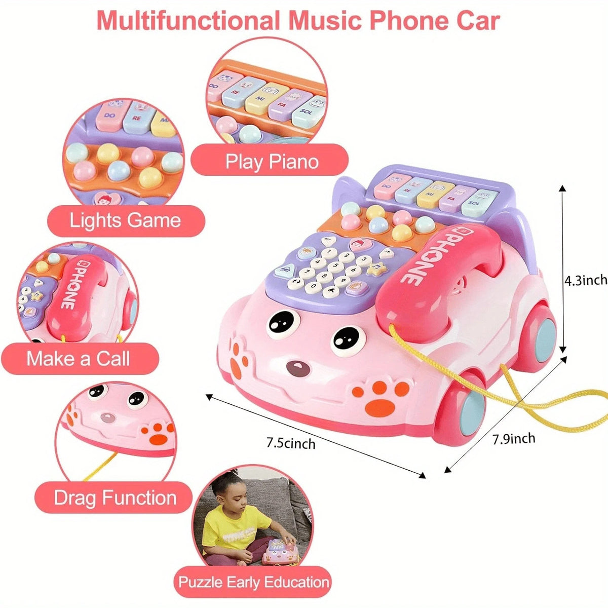 Baby Phone Toy, Baby Toy Phone Cartoon Baby Piano Music Light Toy Children Pretend Phone, Kids Cell Phone Girl With Light Parent-Child Interactive Toy Gift Game Boy Girl Early Education Gift Pink