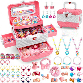 Kids Jewelry Toys For Girls Ages 3 4 5 6 7 8 9 10, Toddler Dress Up Play Jewelry Set, Princess Jewelry With Hair Clips & Hair Ties, Christmas Birthday Gifts For Girls 3-12 Years Old