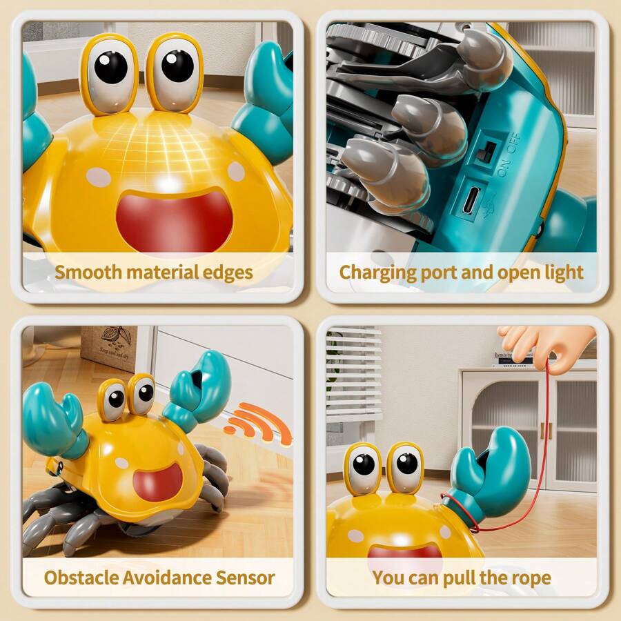 Dancing Moving Crawling Crab Toy Musical,Interactive Walking Dancing Toy With Music Light Automatically Avoid Obstacles,Fun Moving Toy For Babies And Kids Crawling Crab Baby Toy Automatically Avoid Obstacles,Sensory Walking Crab Toy For Birthday Gifts