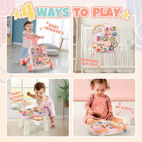 3 In 1 Baby Walker And Activity Center For Baby Girl,Toddler, Learning To Walk, Sit To Stand, Early Learning Push Toys For Infant 6-12 Months Pink