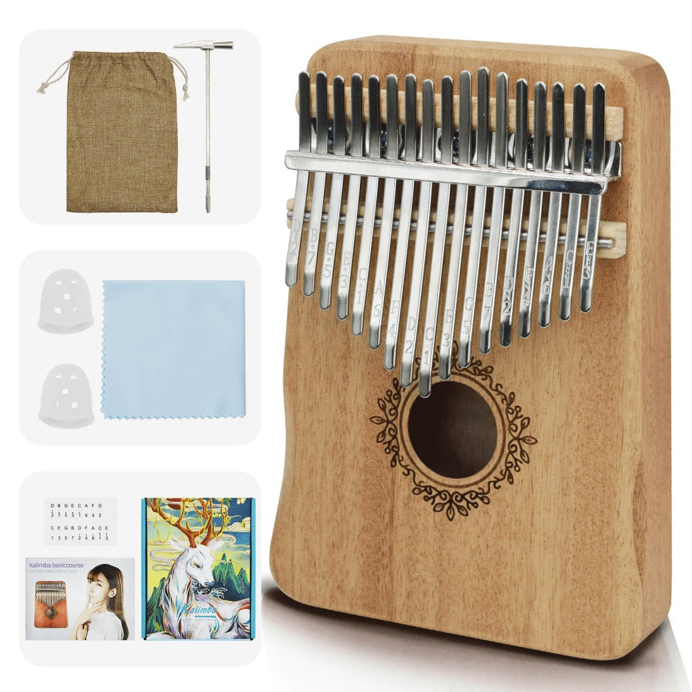 5 Styles Kalimba 17 Key Thumb Piano, Portable Mahogany Thumb Piano With Instructions, Carrying Case, Hammers - Cherry Wood - Musical Instruments For Music Lovers, Beginners, Outdoor Pianos (Butterfly Love Flower--B)