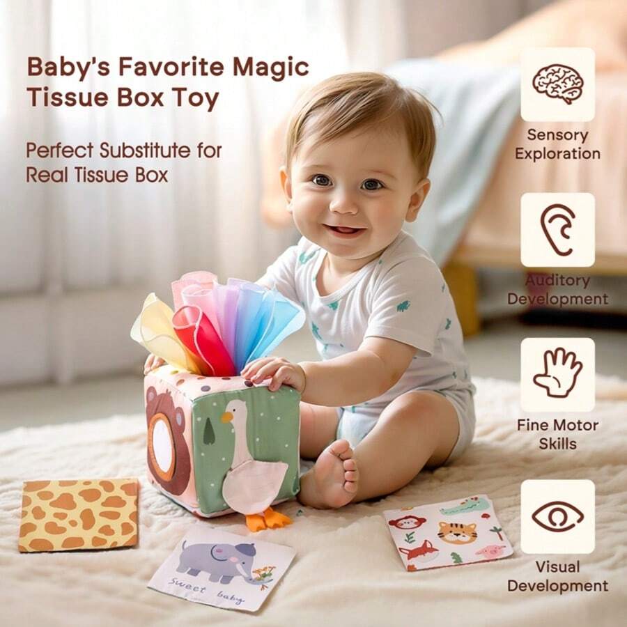 16 Pieces/Set Of Children's Puzzle Toys, Cotton Tissue Box Children's Toys, Sensory Toys, Cartoon Animal Shape Recognition Color Multifunctional Box