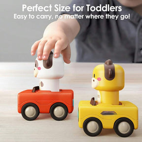 Press To Go Car Toys For Toddlers 1-3, Baby Animal Racing Cars, Infant Play Vehicle Set, BabyPush Go Friction Car Toys For 18+ Months, Birthday Gifts For 1-2 Years Old Boys