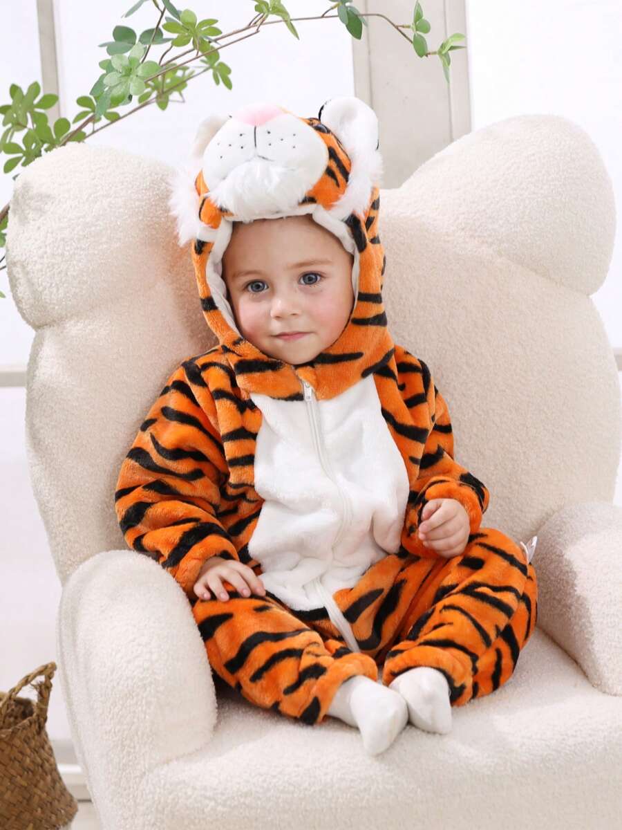 Tiger Costume For Kids & Toddlers, Animal Fancy Dress Costume Outfit Hooded Romper Jumpsuit