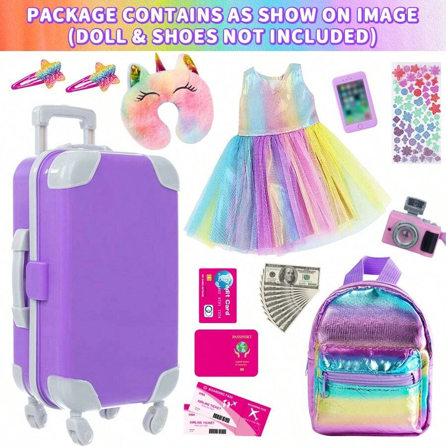 16-18" Faux Doll Reborn Doll Clothing Accessories Colorful Veil Skirt Luggage Camera U Pillow Small Backpack Stickers Cell Phone Airline Ticket Credit Card Passport US Dollar Pentagram Hair Card Perfect Gift For Babies! Christmas Birthday Gifts Baby