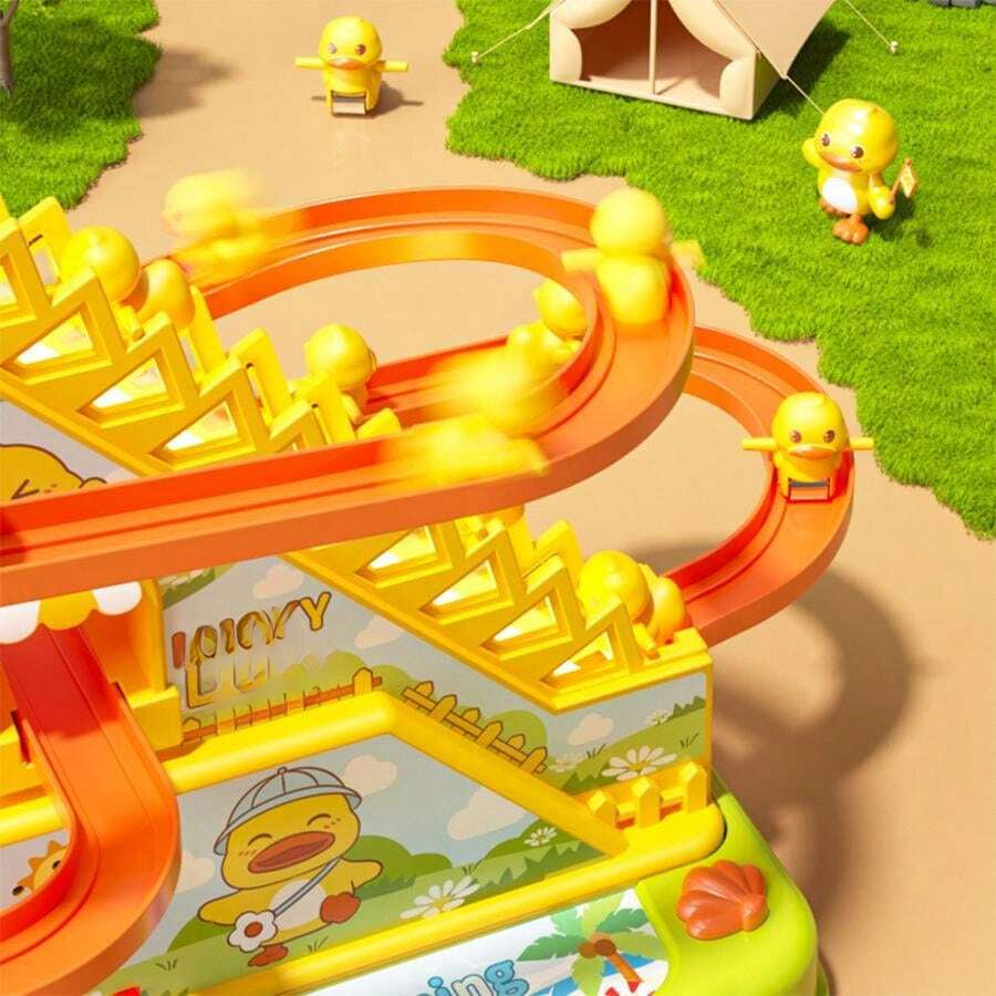 Small Duck Climbing Stairs Duck Roller Kids Toys, Electric Automatic Track Slide Stairs Coaster Toys With 6 Duck For Kids, Indoor Toy With Led Flashing Lights Small Duck Slide Toy For 3-8 Kids Birthday Gifts Boys Girls