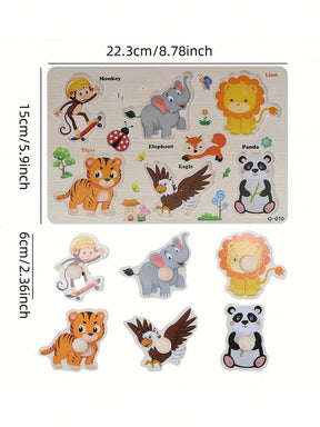 Children'S Educational Jigsaw Puzzle Toys, Wooden Fun Hand-Held Board, Animals, Farms, Dinosaurs, Numbers And Other Patterns, Interesting Teaching, Exercise Color Shape Recognition And Matching, Birthday Gifts For Boys And Girls