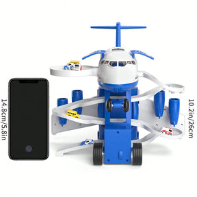 Kid's Airplane Car Toys With Music & Lighting,Two Gameplays: Aircraft Model & Track Racing Car,Science Education Toy,Christmas Birthday Gift For Kid Aged 4 5 6 7