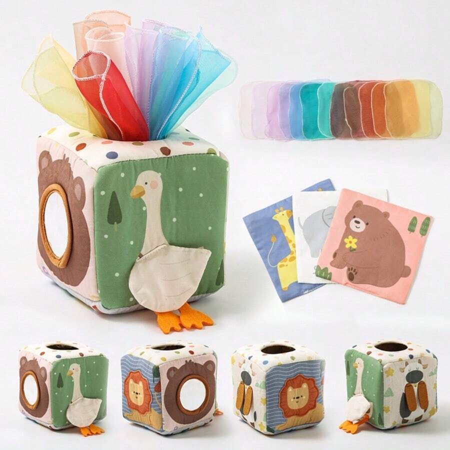 16 Pieces/Set Of Children's Puzzle Toys, Cotton Tissue Box Children's Toys, Sensory Toys, Cartoon Animal Shape Recognition Color Multifunctional Box