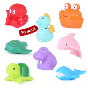 Bath Toy, Mold Free Bathtub Toys for Infants Toddlers, 8PCS No Holes Ocean Sea Animal Baby Bath Toys, Soft Bath Tub Toys