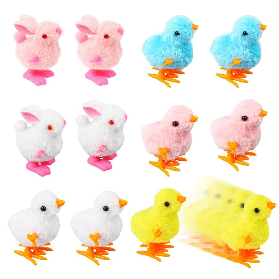 12PCS Wind Up Bunny Chick Toys,Jumping Chicken And Wind-Up Bunny Clockwork Toys For Easter Egg Hunt Basket Stuffers Party Favors Box Decoration