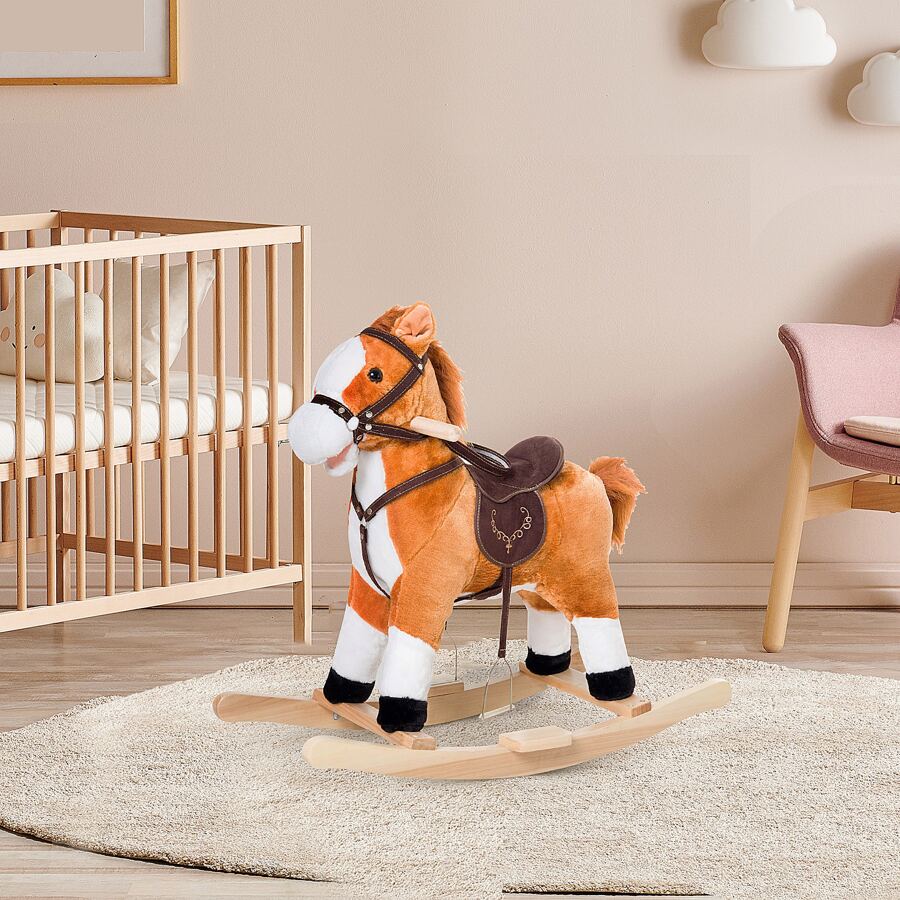 Kids Plush Toy Rocking Horse Ride on with Realistic Sounds -  Brown