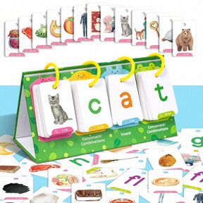 Word Flip Charts Double-Sided Desktop Chart Card Set - Interactive Spelling Game, Word Building Cards, Educational Spelling Toy, Literacy Learning Card, Classroom Educational Toys For Kids