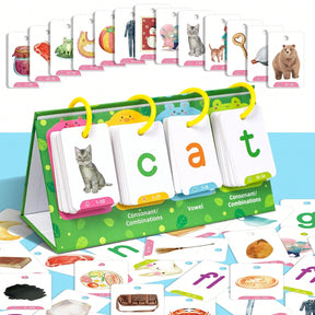 Word Flip Charts Double-Sided Desktop Chart Card Set - Interactive Spelling Game, Word Building Cards, Educational Spelling Toy, Literacy Learning Card, Classroom Educational Toys For Kids