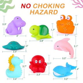 Bath Toy, Mold Free Bathtub Toys for Infants Toddlers, 8PCS No Holes Ocean Sea Animal Baby Bath Toys, Soft Bath Tub Toys