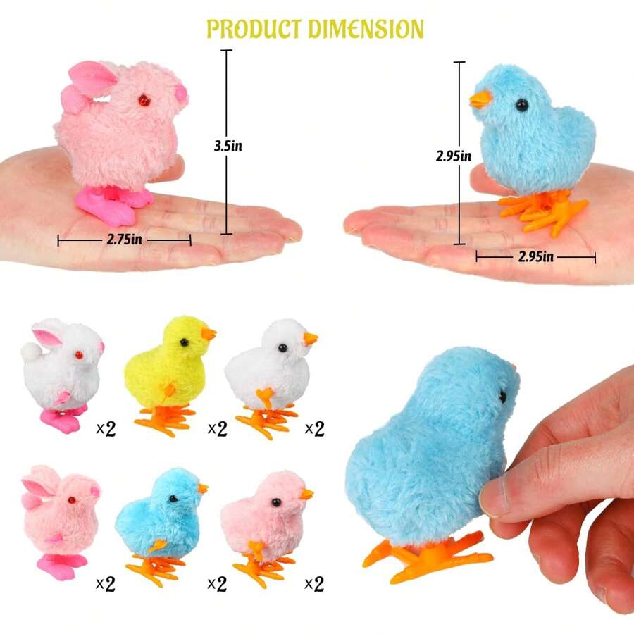 12PCS Wind Up Bunny Chick Toys,Jumping Chicken And Wind-Up Bunny Clockwork Toys For Easter Egg Hunt Basket Stuffers Party Favors Box Decoration