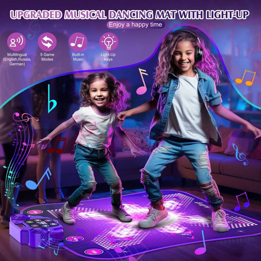 Dance Mat Toys For Girls,Pink Dance Pad With Light-Up 6-Button,5 Game Modes,Christmas & Birthday Gift For 4 5 6 7 8 9 10+ Year Old Kids