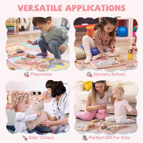 Montessori Wooden Busy Board For Toddlers - Wall Mounted Activity Center With Gears, Locks, Mazes & Sensory Toys Educational Learning Toy Gift For Boys & Girls