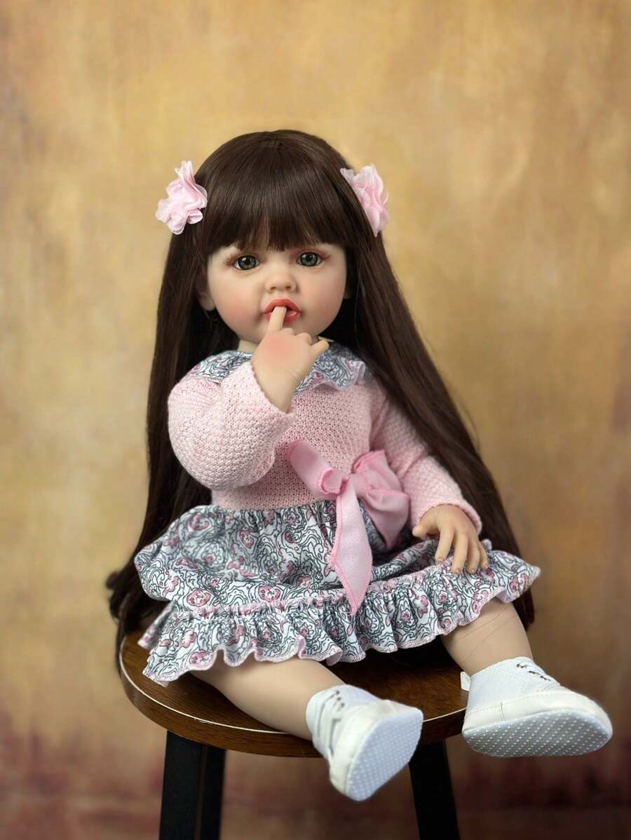 22inch  Baby Doll With Full Body Soft Vinyl 55cm Lifelike Newborn Girl Princess Toddler Art Bebe Birthday Gifts For Girls Bath Toy