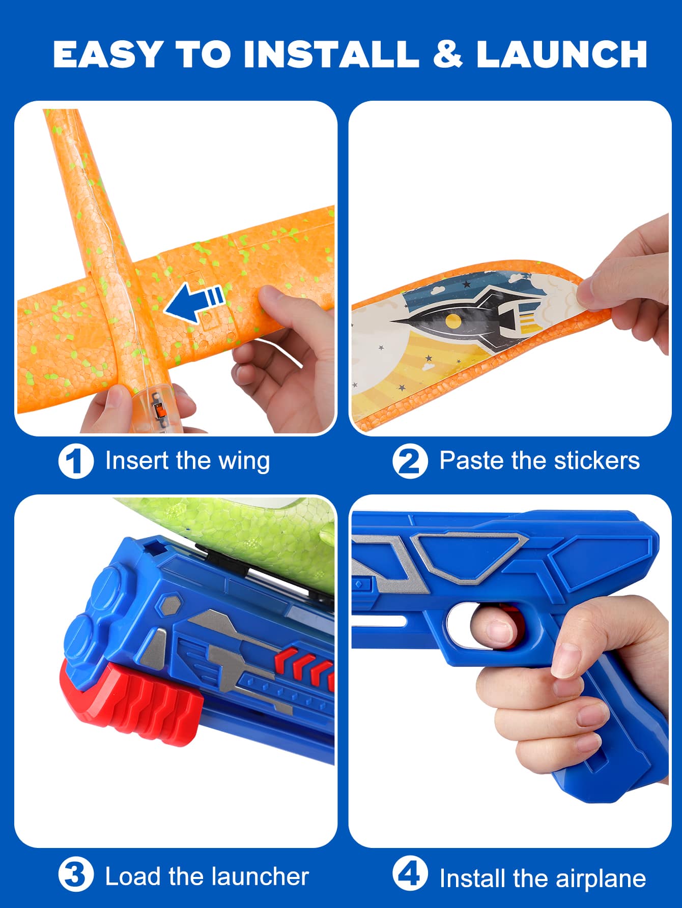 3 Pack Airplane Launcher Toy, 12.6" Foam Airplane Led Plane, 2 Flight Mode Catapult Plane Boy Toys With 3 DIY Stickers, Outdoor Flying Toys For Kids Gifts For 4 5 6 7 8 9 10 12 Year Old Boys Girls